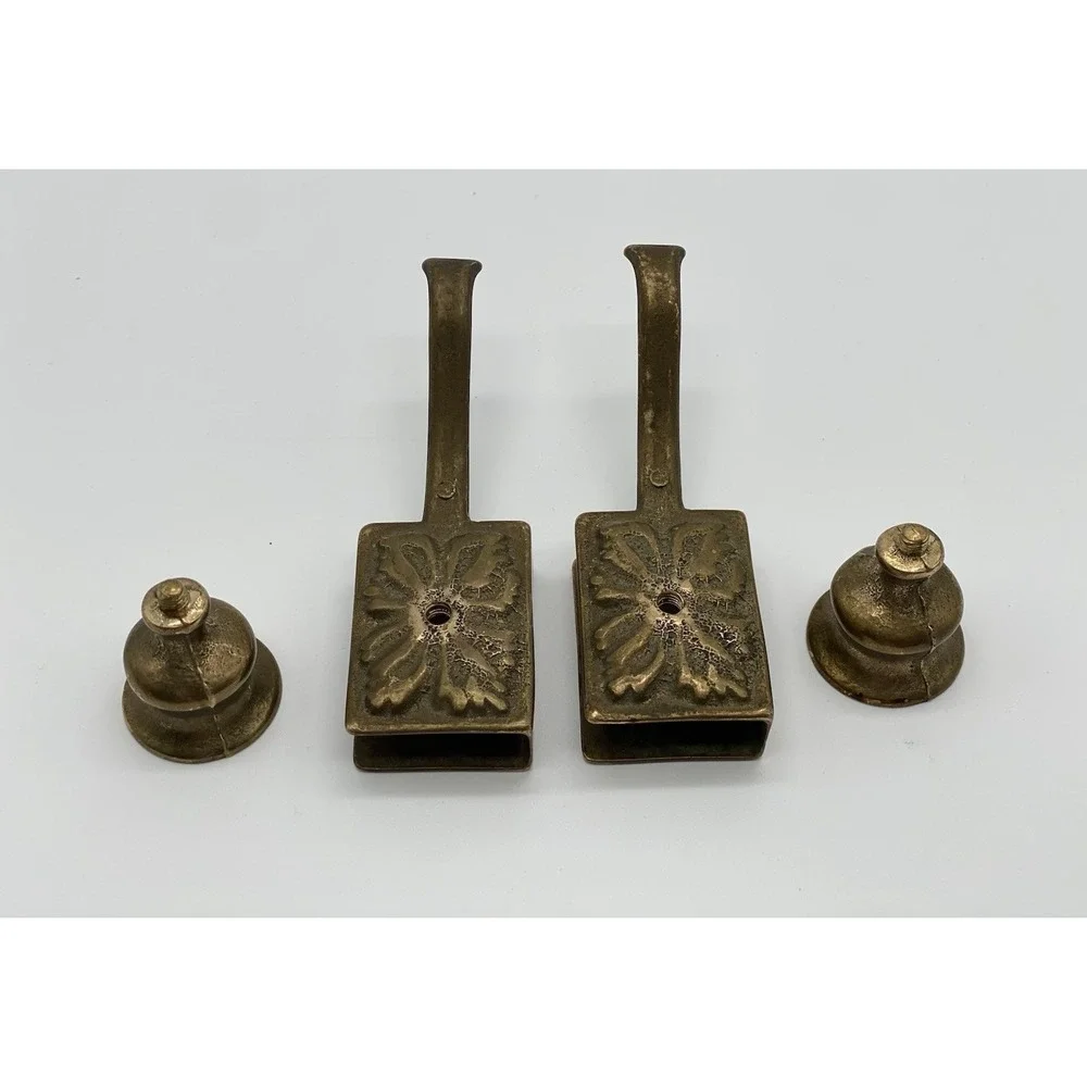 Vintage Pair Solid Brass Chamberstick Candle Holders w Matchbox Storage & Handle